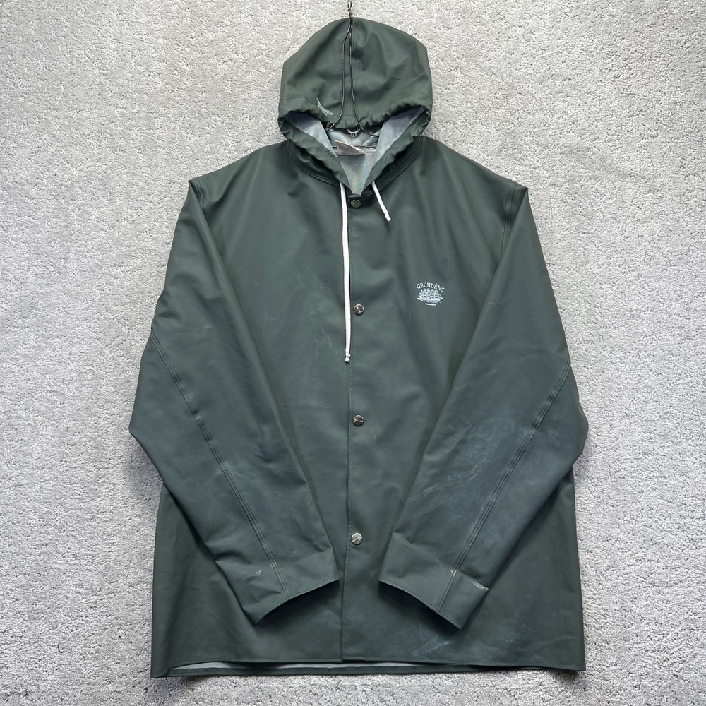 Grundens Brigg 44 Rain Parka Jacket Mens XS Dark Green Hooded Fisherman Gear